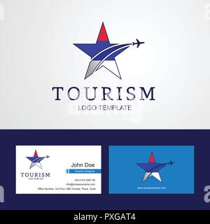 Travel Republika Srpska bandiera Creative logo Star e business card design Illustrazione Vettoriale