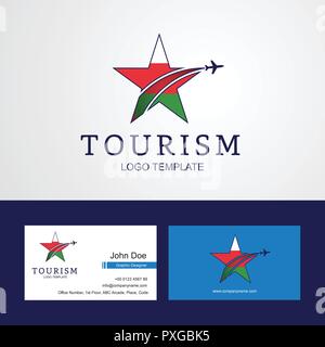 Il viaggio Oman bandiera Creative logo Star e business card design Illustrazione Vettoriale