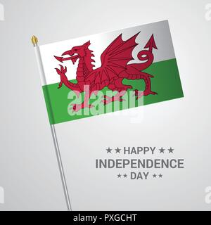 In Galles il giorno di indipendenza il disegno tipografica con vettore di flag Illustrazione Vettoriale