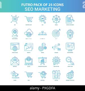 25 verde e blu Futuro Marketing SEO Pack di Icona Illustrazione Vettoriale