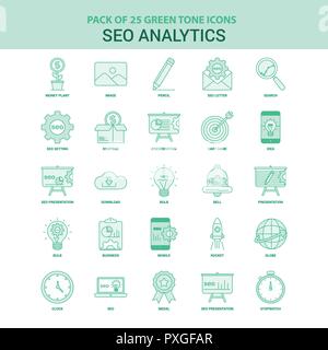 25 verde SEO Analytics icona impostare Illustrazione Vettoriale