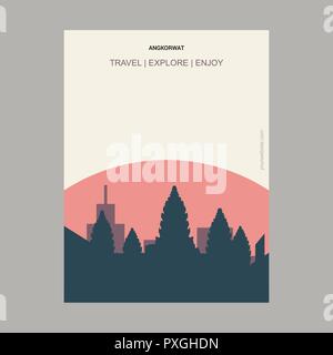 Krong Angkorwat Siem Reap, Cambogia in stile vintage Landmark modello Poster Illustrazione Vettoriale