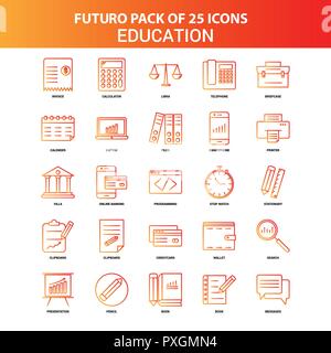 Orange Futuro 25 Istruzione Imposta icona Illustrazione Vettoriale