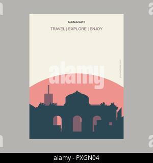 Porta Alcala Madrid, Spagna in stile vintage Landmark modello Poster Illustrazione Vettoriale