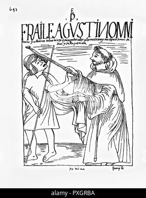 NUEVA episodio della Cronica Y BUEN GOBIERNO - 1613/1615 - MANUSCRITO INDIO - FRAILE AGUSTINO PEGANDO. Autore: HUAMAN POMA DE AYALA Felipe. Posizione: Biblioteca Nacional-COLECCION. MADRID. Spagna. Foto Stock