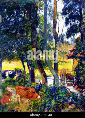 Paul Gauguin (1848-1903) il paesaggio in Bretagna - mucche al trogolo 1885 del XIX secolo, francia, francese. Foto Stock
