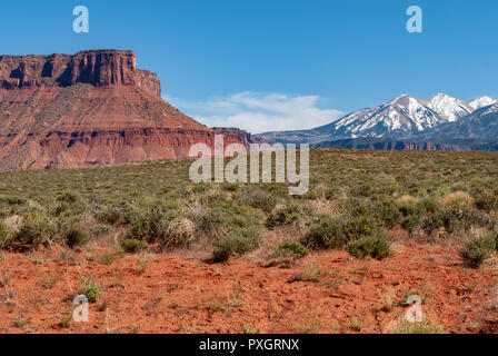 Scenic outlook di Fisher torri in Arches National Park nello Utah Foto Stock