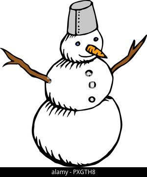 Abstract grunge illustrazione vettoriale di un pupazzo di neve. Disegno a mano libera. Illustrazione Vettoriale