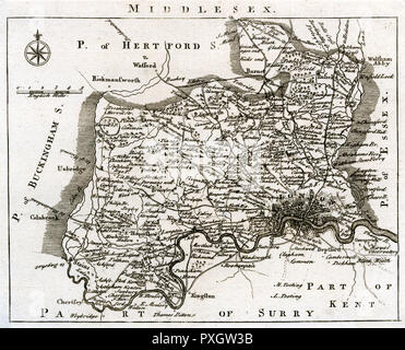 MAPPA/MIDDLESEX METÀ 18C Foto Stock