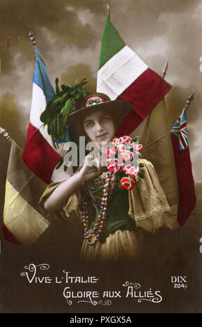 WW1 Propaganda - vive l'Italie - Gloire aux Allees Foto Stock