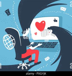 Ragazzo e ragazza comunicare online il concetto di Internet Illustrazione Vettoriale