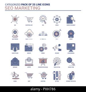 Vintage Marketing SEO Icon Set - 25 linea piatta icona impostare Illustrazione Vettoriale