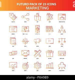 Orange Futuro 25 Marketing icona impostare Illustrazione Vettoriale