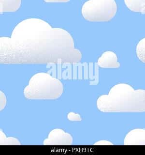 Un sacco di bei nuvole con texture in cielo blu, cartoon modello senza giunture Illustrazione Vettoriale