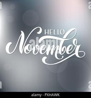 Ciao novembre lettering. Elementi per gli inviti, poster, biglietti di auguri i migliori auguri di Buon Natale Illustrazione Vettoriale