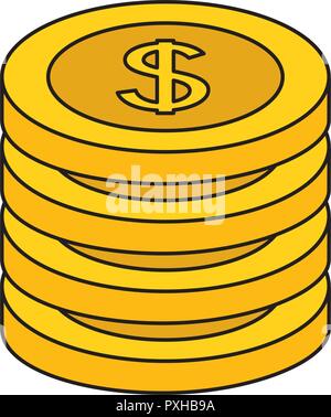 Pila di monete dollar soldi su sfondo bianco Illustrazione Vettoriale