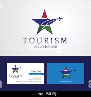 Viaggiare Gambia bandiera Creative logo Star e business card design Illustrazione Vettoriale