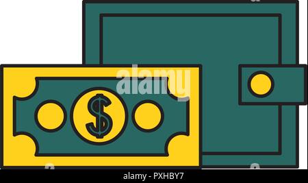 Portafogli banconota soldi su sfondo bianco Illustrazione Vettoriale