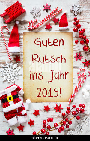 Luminoso appartamento Natale laico, Guten Rutsch 2019 significa felice anno nuovo Foto Stock