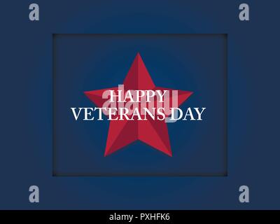 Felice veterani undicesimo giorno di novembre. In onore di tutti coloro che hanno servito. Red stella a cinque punte su sfondo blu. Illustrazione Vettoriale Illustrazione Vettoriale