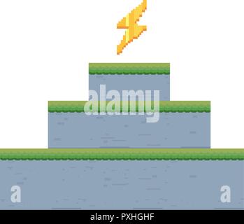 Livello di thunderbolt pixel scena video gioco illustrazione vettoriale Illustrazione Vettoriale