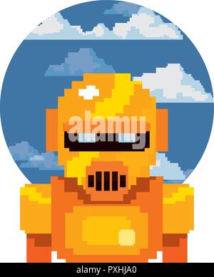 Pixel video gioco robot oro illustrazione vettoriale Illustrazione Vettoriale