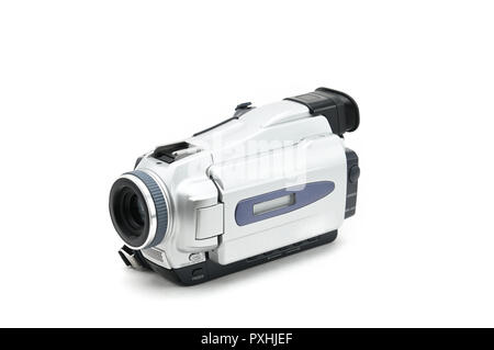 Semi-professionali video videocamera utilizzata per la ripresa di video clip sulla isolato sfondo bianco Foto Stock
