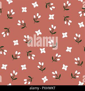 Carino rosso inverno festosa seamless pattern con mano i fiori bianchi e bacche. Natale design floreale. Illustrazione Vettoriale sfondo. Illustrazione Vettoriale