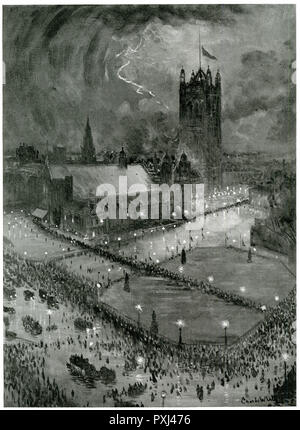 Westminster Hall di notte: Attesa e partenza alle 1910:00 Foto Stock