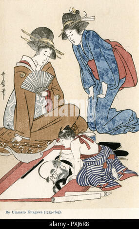 Riproduzione di una stampa di Utamaro Kitagawa Foto Stock