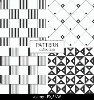 Set di quattro modelli senza giunture. Geometrica astratta alla moda sfondi del vettore. Moderno ed elegante texture di ripetizione di triangoli, losanghe, quadrati Illustrazione Vettoriale