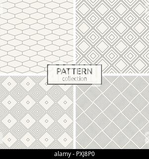 Set di quattro modelli senza giunture. Geometrica astratta alla moda sfondi del vettore. Moderno ed elegante texture di diagonal quadrati, esagoni oblunga. Illustrazione Vettoriale