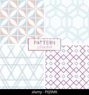 Set di quattro seamless fashion pattern colorati. Abstract forme geometriche modelli di colore. Modelli di linee lisce, intersecante rombi, esagoni. Illustrazione Vettoriale