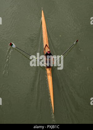 AJAXNETPHOTO. PORT MARLY, Francia. - LONESOME ROWER - un solo vogatore SCULL FA IL SUO MODO più a monte verso Parigi. Foto:JONATHAN EASTLAND/AJAX REF: GX8 181909 370 Foto Stock