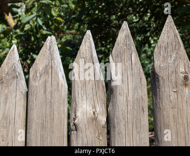 Fatta di piccole schede e registri di una parte della sharp stockade sul territorio dell'edificio, una simulazione di una vecchia costruzione Foto Stock