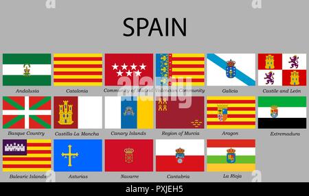 Tutti i flag province della Spagna. Illustraion vettore Illustrazione Vettoriale