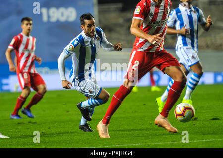 Juanmi della Real Sociedad durante il campionato spagnolo partita di calcio tra il Real Sociedad e Girona a Stadio Anoeta il 22 ottobre 2018 in San Sebastian, Spagna Cordon premere Foto Stock