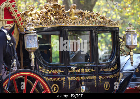 Londra, UK, 23 ottobre 2018,Olandese Royals, Willem-Alexander re e regina Máxima dei Paesi Bassi di arrivare per la loro prima visita di Stato nel Regno Unito. Il principe Charles percorsa in un carrello fino al centro commerciale sulla strada per il palazzo dove avranno il pranzo con Sua Maestà la Regina. Durante il loro soggiorno visiteranno HMS Belfast con l'olandese Offshore nave pattuglia, HNLMS Zeeland, ormeggiata accanto a. Un'altra visita sarà al pop di Brixton e infine un incontro con il Primo Ministro Theresa Maggio a Downing Street. Credito Larby Keith/Alamy Live News Foto Stock