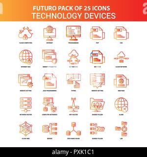 Orange Futuro 25 Technology la icona di dispositivo impostato Illustrazione Vettoriale