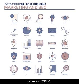 Vintage e Marketing SEO Icon Set - 25 linea piatta icona impostare Illustrazione Vettoriale