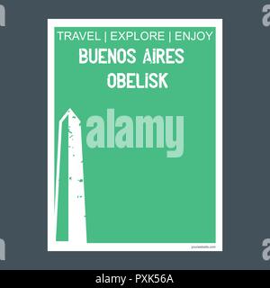 Buenos Aires Obelisco di Buenos Aires, Argentina monumento landmark brochure stile piatto e vettore di tipografia Illustrazione Vettoriale