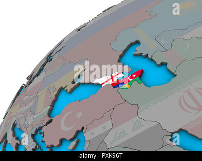 Regione del Caucaso con bandiere nazionali sul globo 3D. 3D'illustrazione. Foto Stock