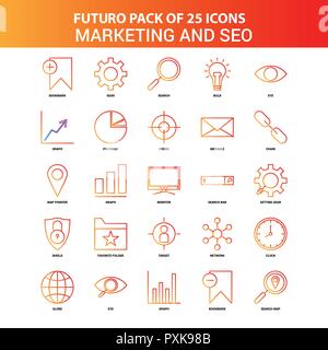 Orange Futuro 25 Marketing e SEO icona impostare Illustrazione Vettoriale