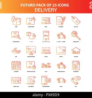 Orange Futuro 25 Consegna icona impostare Illustrazione Vettoriale