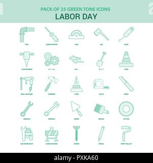 25 verde Labor Day icona impostare Illustrazione Vettoriale