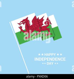 In Galles il giorno di indipendenza il disegno tipografica con vettore di flag Illustrazione Vettoriale