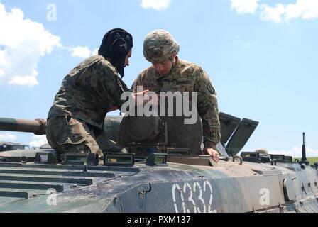 1 giugno 20170, soldati dell'esercito degli Stati Uniti condotta training di familiarizzazione con il polacco cingolato anfibio combattendo i veicoli di fanteria BWP-1s, come parte di esercitazione NATO nobile Jump 2017. Foto Stock