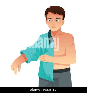 Una illustrazione vettoriale dell'uomo mettendo sulla sua maglietta Illustrazione Vettoriale