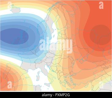 Immaginario previsioni meteorologiche immagine dell'Europa mappa meteo. Illustrazione Vettoriale