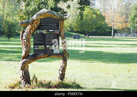 Segno a pollice campo accanto al Castello di Cahir che mostra il campo del sentiero delle sculture. Cahir, nella contea di Tipperary, Irlanda Foto Stock